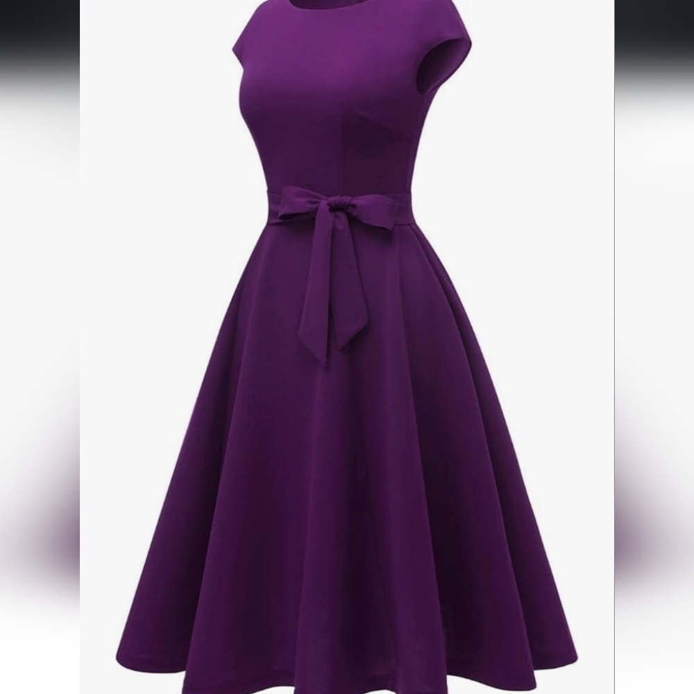 Elegant Purple Cap Sleeve Dress NWOT - Picture 4 of 16